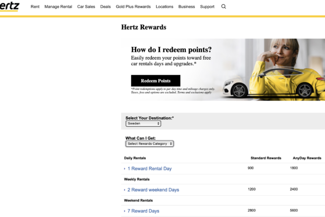 a screenshot of a car rental application